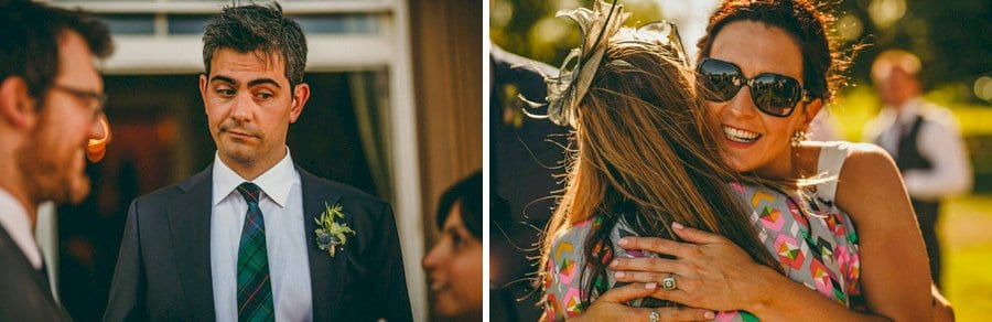 The bride hugs her friend