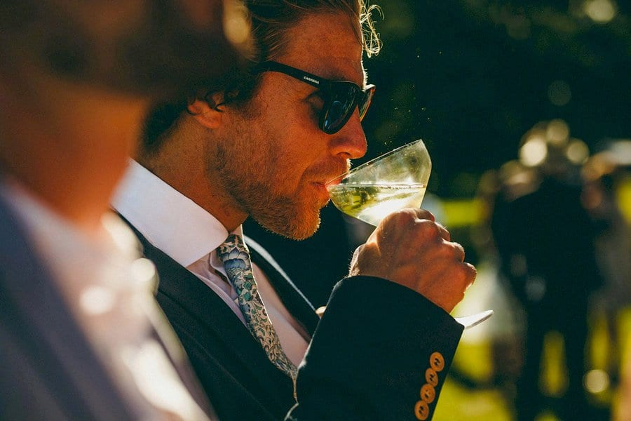 Weddings guests sipping champagne on the lawn
