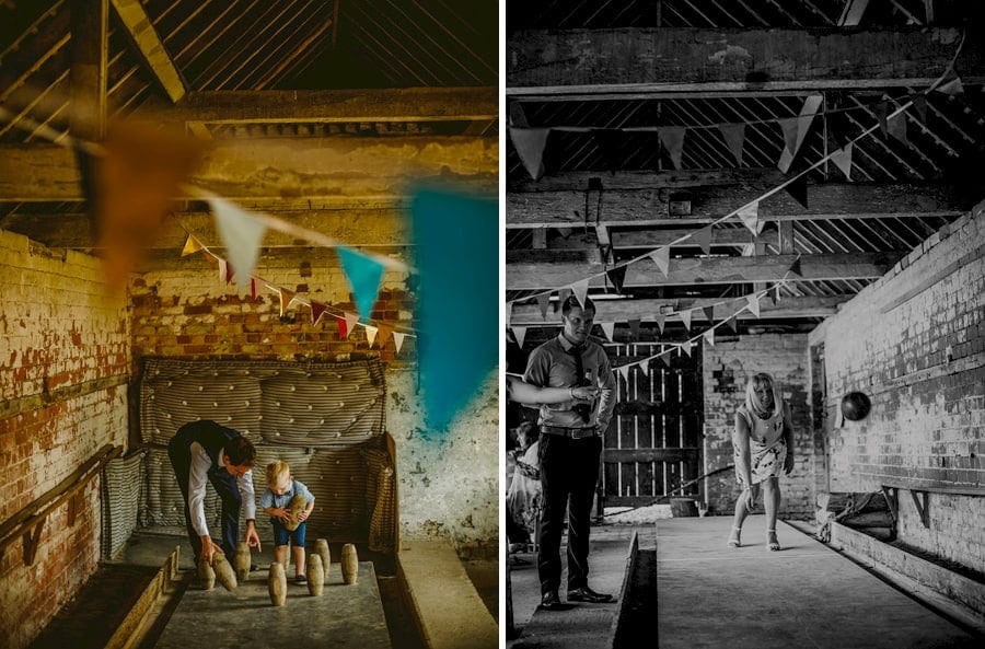 A child picks up skittles at Over Barn