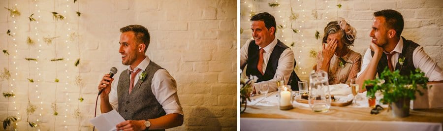 The best man delivers his speech to the wedding party at Over Barn