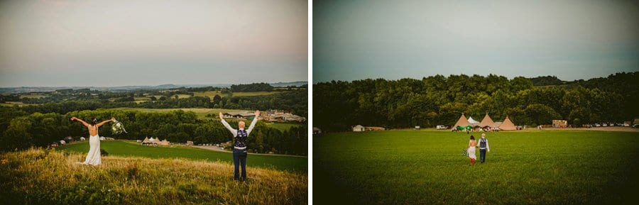 The couple walk back to the tipi at yurt retreat
