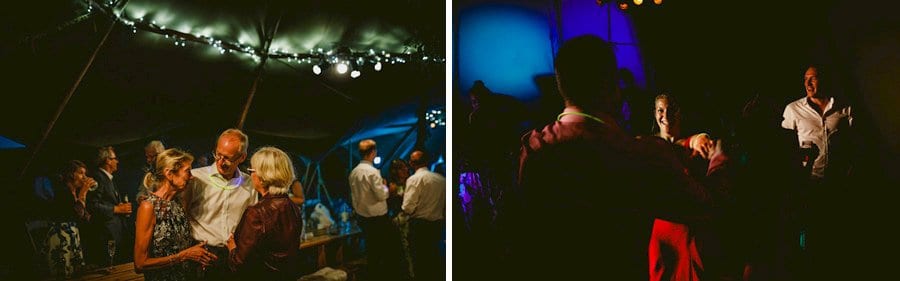 Wedding guests in the tipi chat amongst themselves