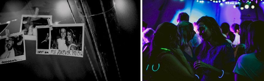 Wedding guests talk to each other on the dancefloor