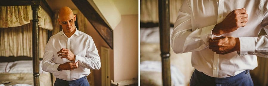 The groom fastens his cufflinks