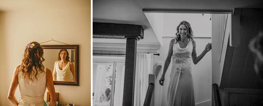 The bride walks down the staircase