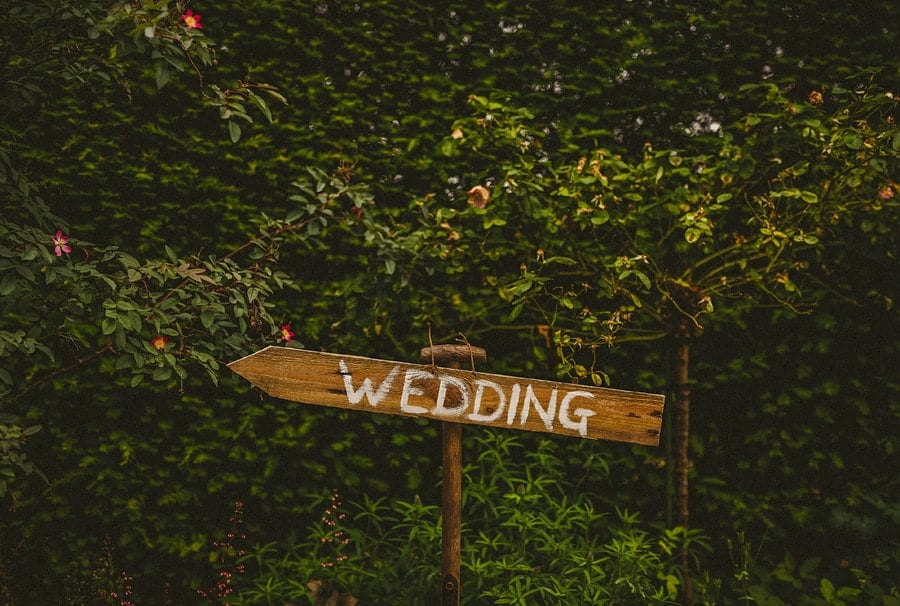 A wedding sign in the gardens