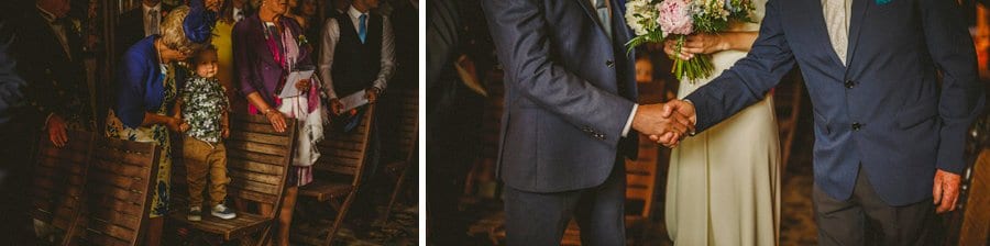 The groom shakes the brides fathers hand