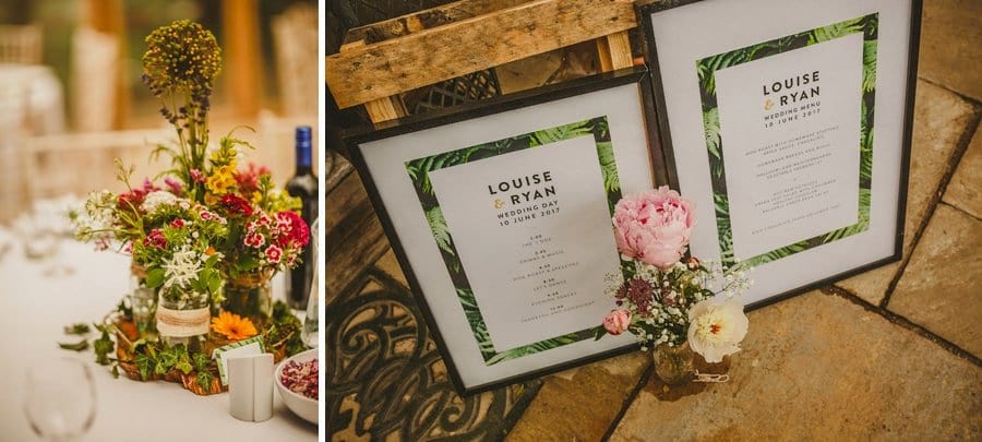 The wedding flowers on the table