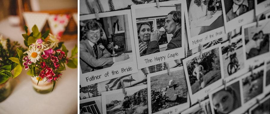 Photographs of the wedding guests on a board