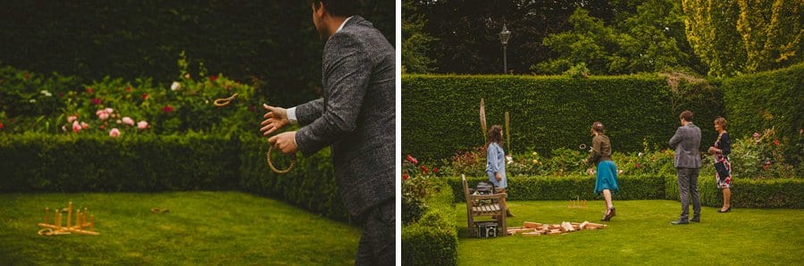 Wedding guests playing games in the garden