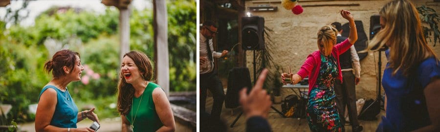 A lady laughs with another lady