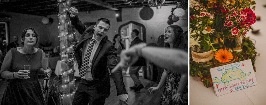 A wedding guest dancing on the dancefloor