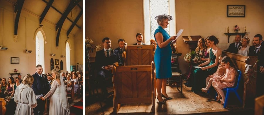 A wedding guest reads a poem during the wedding ceremony