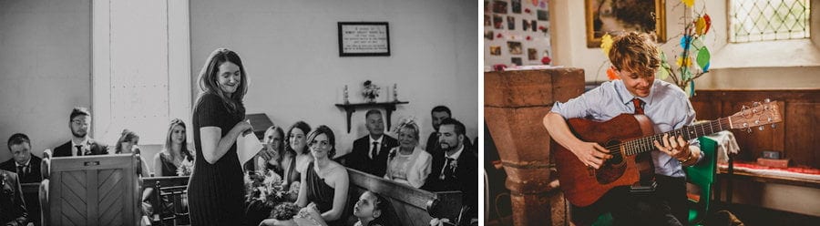 A member of the wedding band plays guitar in the Church