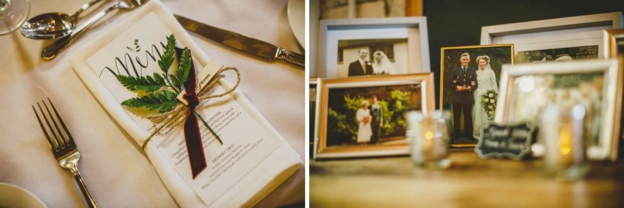 The menu on the table and a framed photograph