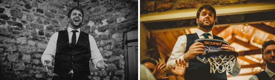 The best man stands up and delivers his wedding speech to the guests