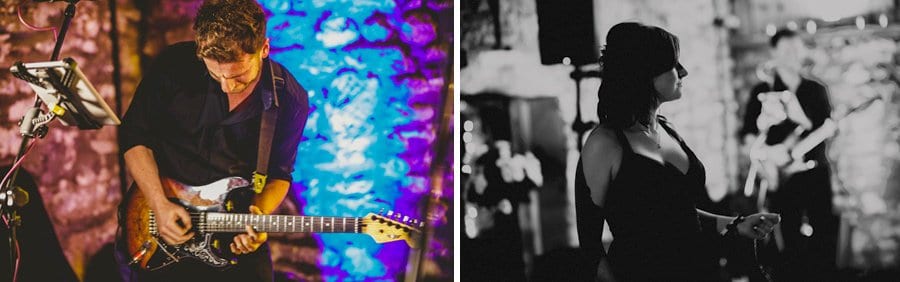 The guitarist of the wedding band plays his guitar