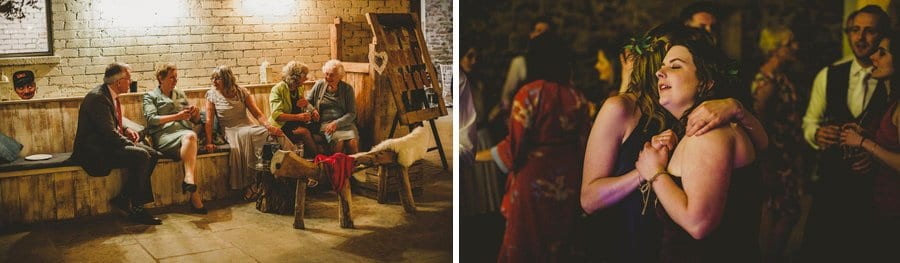 Wedding guests chatting amongst themselves at Eden Barn in Little Musgrave
