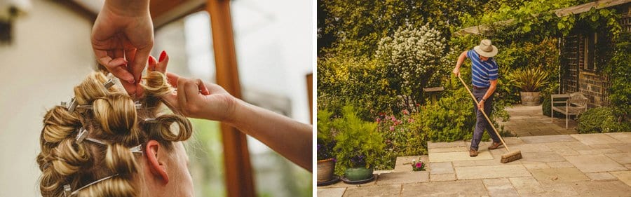 The bride's father sweeps the pavement