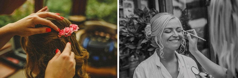 The bride has her make up applied