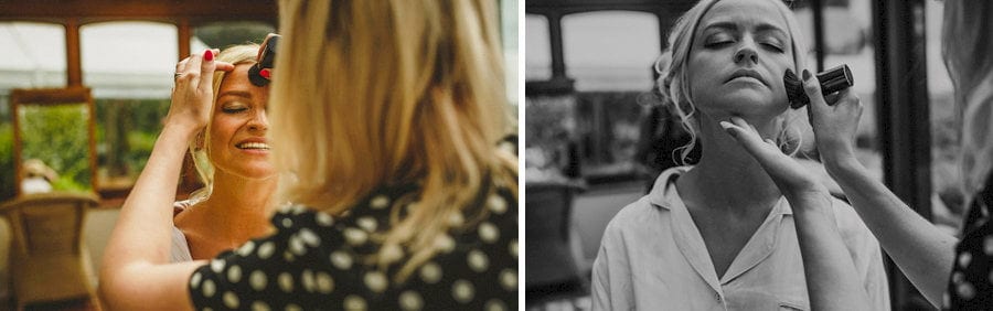 The bride has make up applied