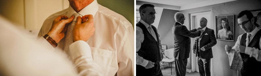 A group of men getting ready in one of the bedrooms at Voewood House in Norfolk