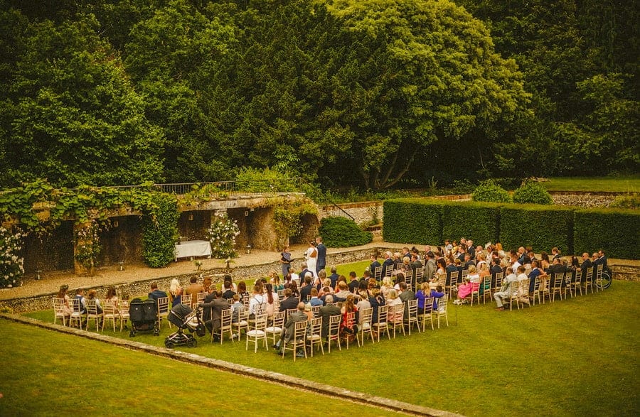 The outdoor ceremony on the front lawn at Voewood