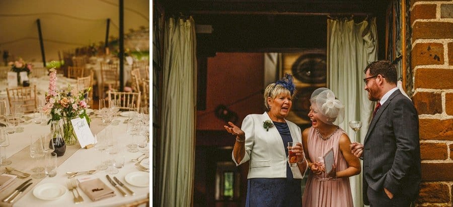 The bride and grooms family chat to each other at Voewood House