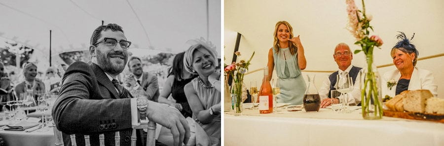 A bridesmaid delivers her speech to the wedding party in the marquee