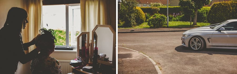The wedding car arrives outside the brides parents house in Bridgwater