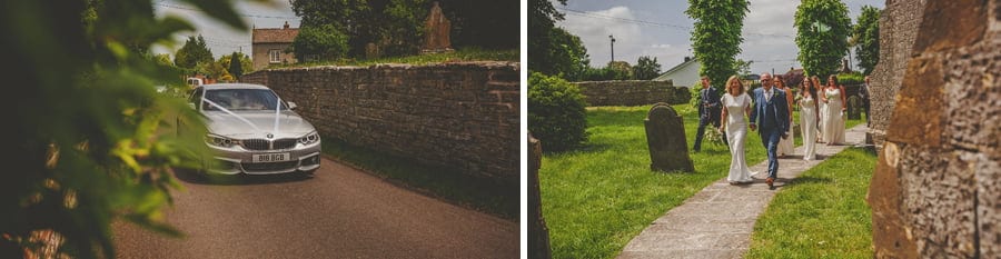The wedding car arrives at the church in Othery