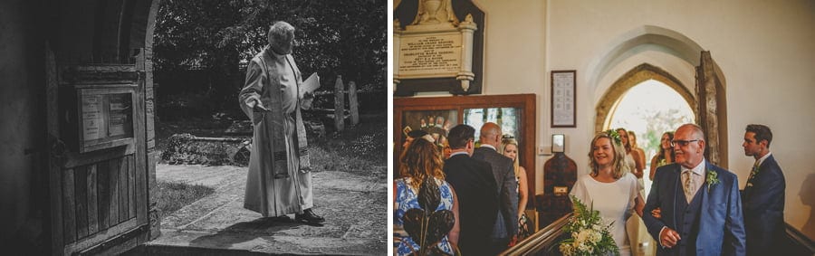The bride enters the church with her father
