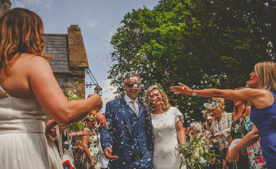 Confetti throwing outside the Church at Othery in Somerset