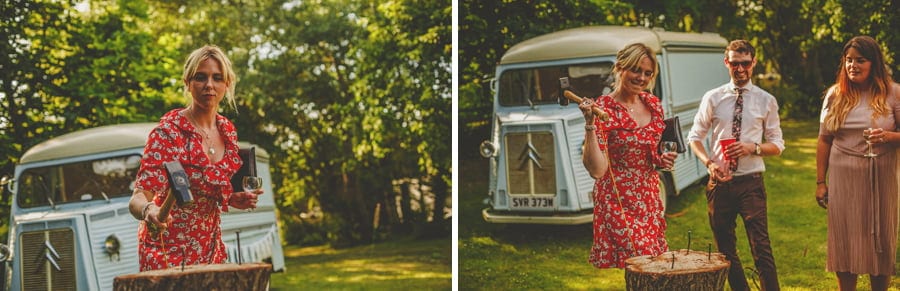 Wedding guests play games on the lawn