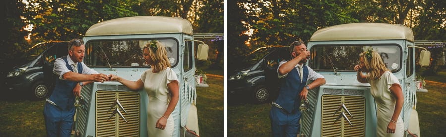 The bride and groom drink tequila