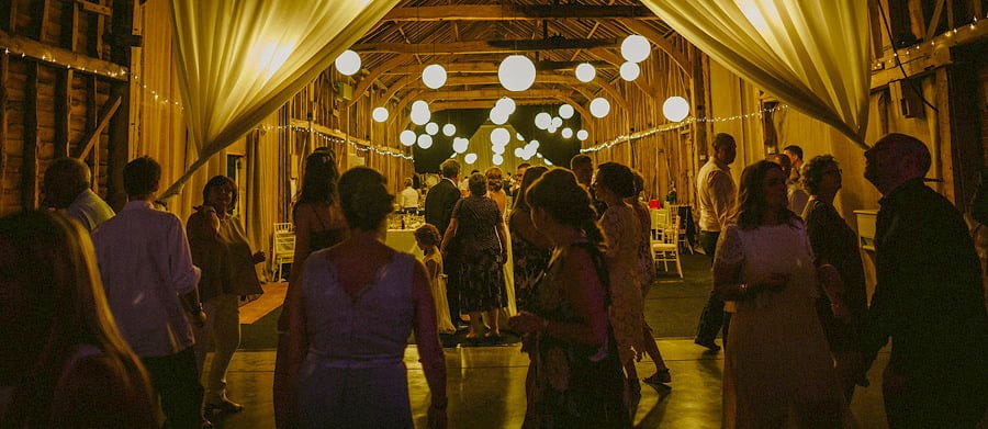 Wedding guests dancing on the dancefloor at Childerley Estate in Cambridgeshire