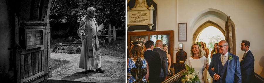 The bride enters the church with her father
