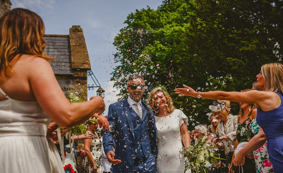 Confetti throwing outside the Church at Othery in Somerset