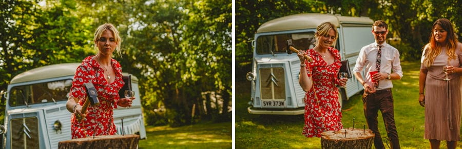 Wedding guests play games on the lawn