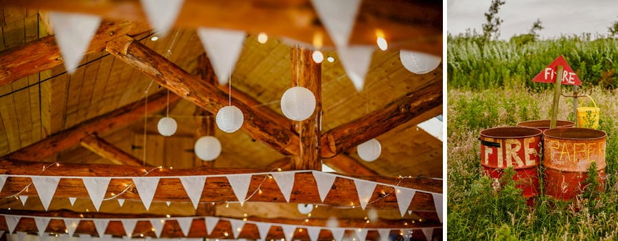 Paper lanterns hang from the ceiling in the barn at Fernhill Farm