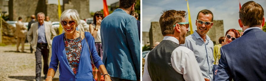 Wedding guests arrive in the courtyard