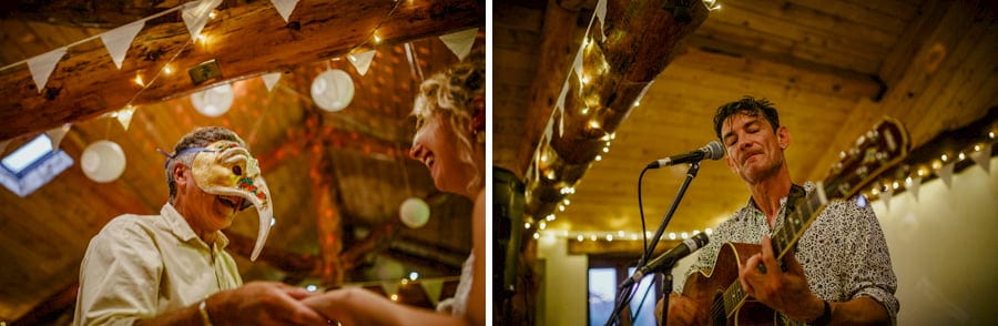 A member of the wedding band plays his guitar