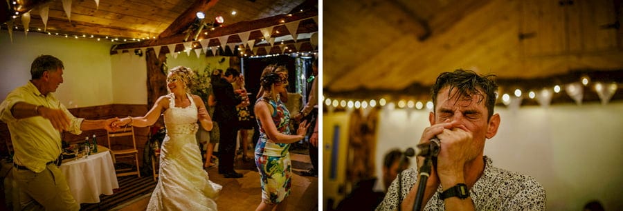 The bride dances with her father on the dancefloor in the barn at Fernhill Farm